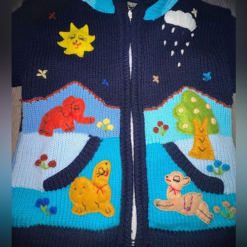 Sisandina Blue Handcrafted Alpaca Peruvian Unisex Cardigan Sweaters size 8 - Picture 3 of 4