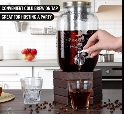 Cold Brew Coffee Maker Extra Thick Glass Carafe & Stainless Steel Mesh Filter