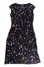 Ralph Lauren Womens 8 Dress Black/purple Dot Stretch Faux Wrap Midi Bodycorn
