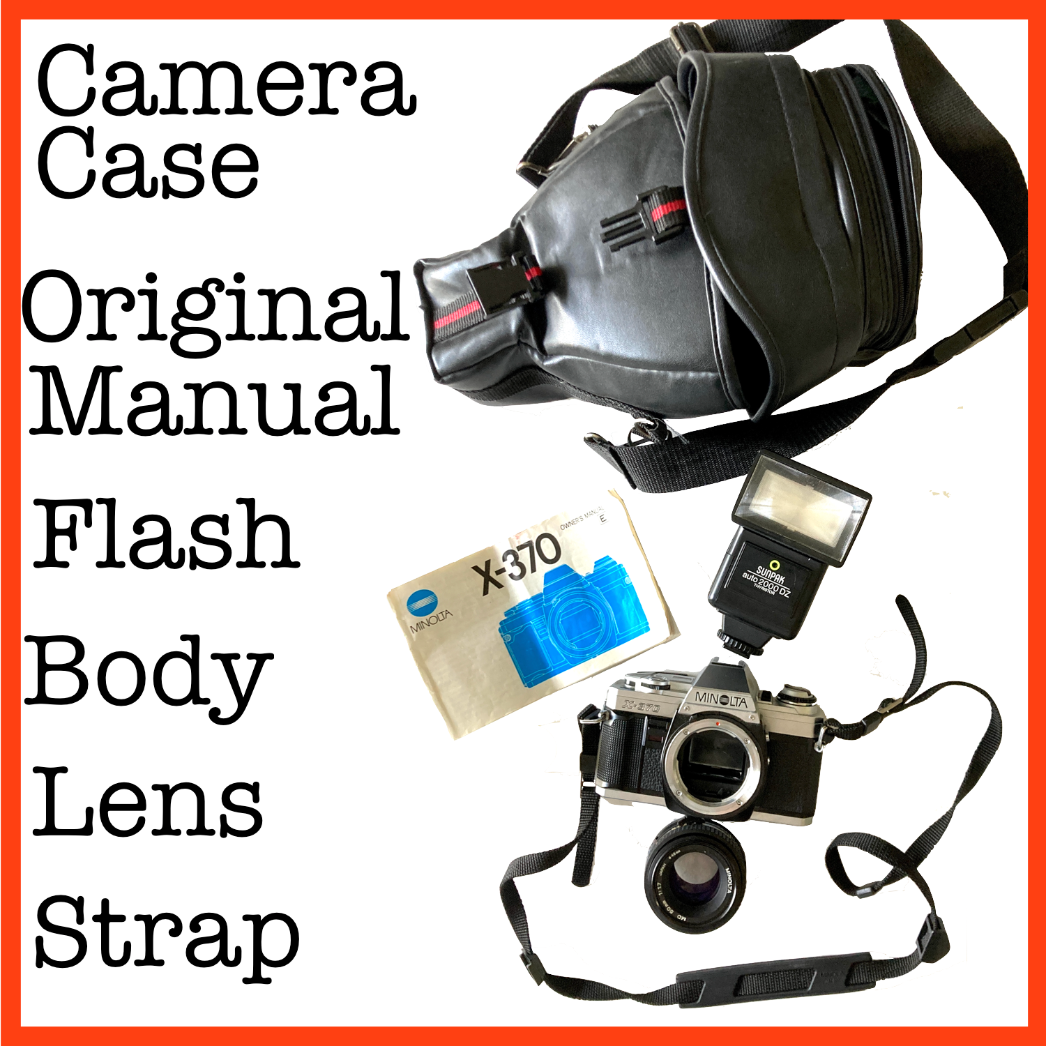 Minolta X370 35mm SLR Film Camera with 50mm 1.7 Lens, Camera Case and