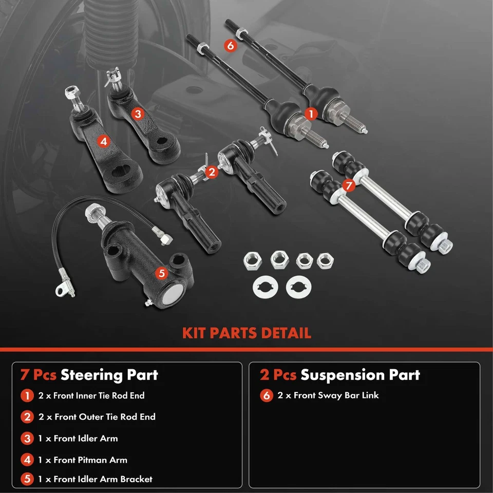 9x Stabilizer Bar Link Kit Tie Rod End for Chevy Express 2500 GMC Inner & Outer - Image 3 of 4