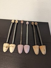  3 Pair of Vintage Wooden Metal Shoe Stretchers - Mauve, Ivory  Natural