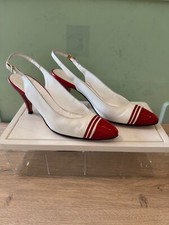 Vintage Saks Fifth Avenue Red White Leather Slingback Heels Size 8.5