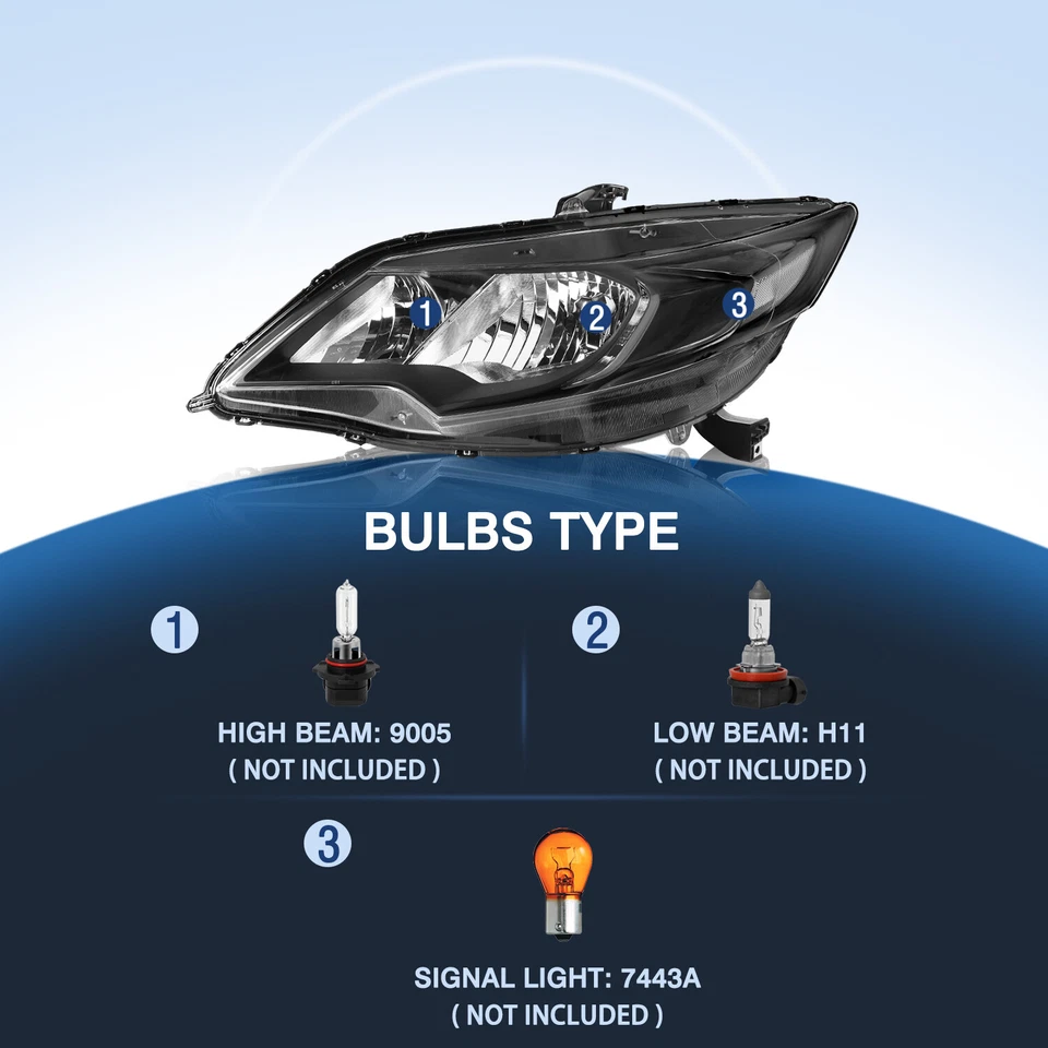 Para Honda Civic Coupe 2014-2015 Halógeno Estilo OE Faros Negros Transparentes Par Foto 2 de 4