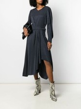 ISABEL MARANT Navy Jacquard Print Asymmetric ROMINA Stretch Silk Dress 10 US 42
