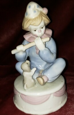 Meico~Clown~Dog~Music Box~Pastel~Porcelain Boy Playing The Flute~Nursery decor
