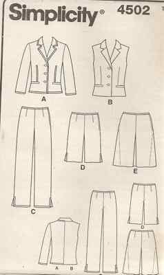 SIMPLICITY 4502 MISSES SZ 8-16 JACKETS/VEST, PANTS, SHORTS, SKIRT