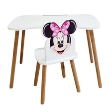 Kids Wooden Study Table Desk  Chair Minnie Mouse Design Activity Play Table Set