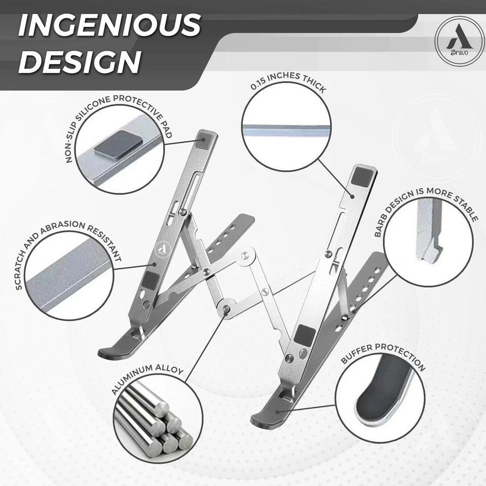 ABravo Anti-Slip Aluminum Ergonomic Universal Laptop Stand, 7 Angles Adjustable - Image 4 of 4