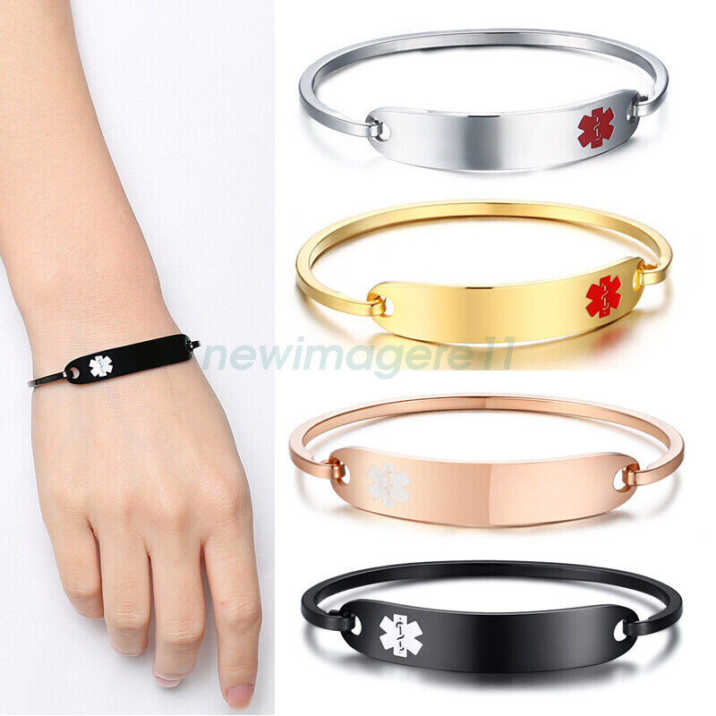 Personalized Engraving Women Bracelet Medical Alert ID Bangle Stainless Steel AU