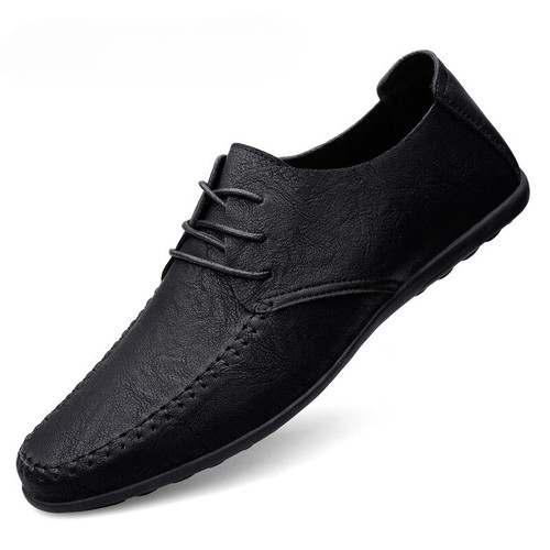 Genuine Leather Men Business Casual Shoes Breathable Lace-up Flat Driving Shoes - Picture 1 of 16