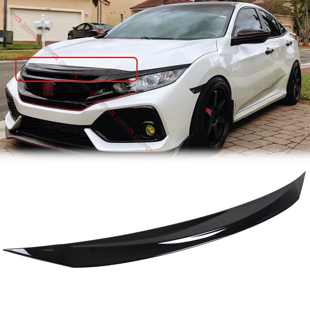 Gloss Black For 2016-2020-2021 Honda Civic Front Hood Bumper Trim Nose Cover