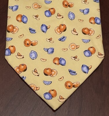 Celio Gold Blue Orange 100% Silk Men s Neck Tie Made In Italy Orange Lemon Print