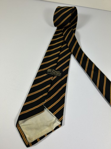 VTG ATKINSON IRISH POPLIN Neck Tie 51’ L Black Yellow Striped 50% Wool 50% Silk - Picture 3 of 6