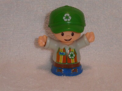 Fisher Price Little People Recycle Garbage Trash Man Dad Worker Hat Gray #2