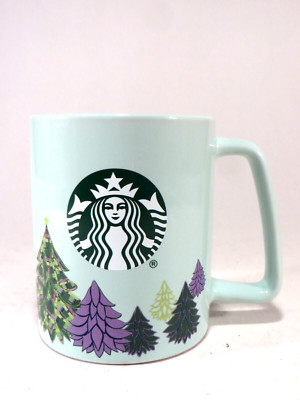 Starbucks Coffee Tea Mug 11oz Mint Green w/Trees 2020
