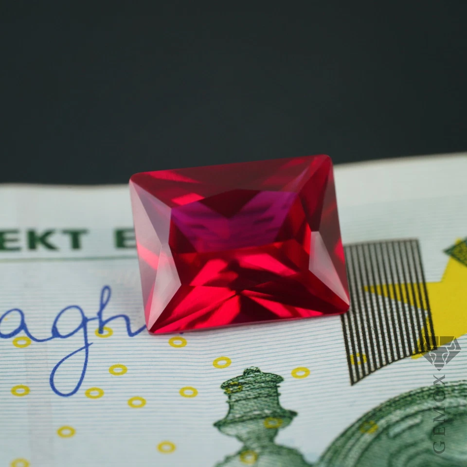 Ruby Genuine Lab-Grown Loose Gemstone Rectangle Princess Cut Raspberry Red Stone - Image 2 of 4