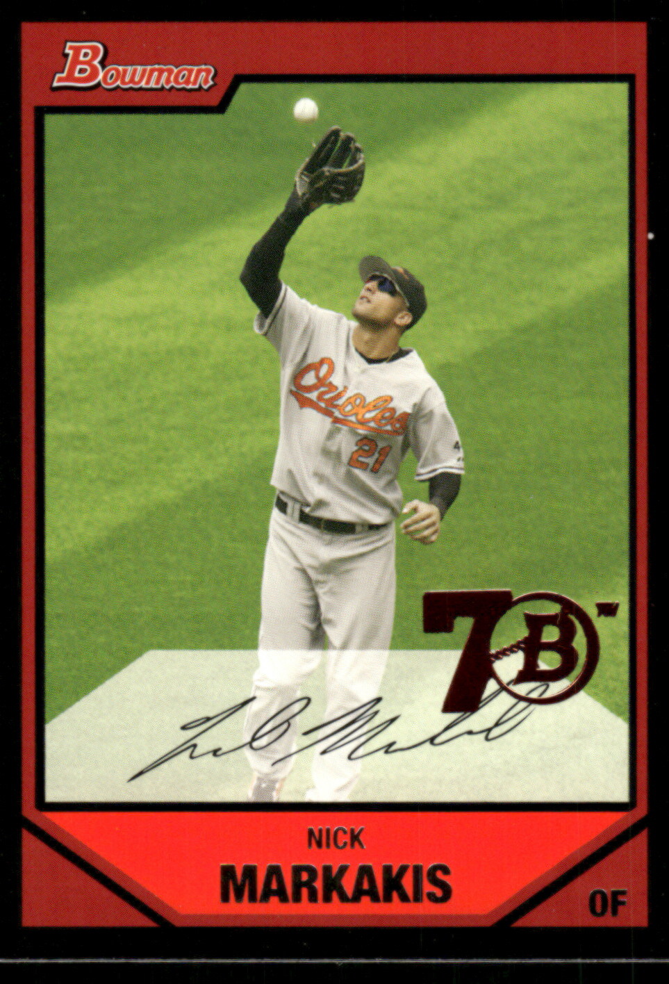 2007 Bowman #20 Nick Markakis - Bowman 70th Stamp