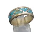 SOUTHWESTERN 925 Silver Vintage Turquoise Pattern Band Ring Sz 7.5 RG23384