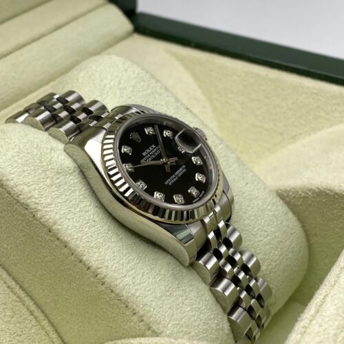 Rolex Datejust 179174 cadran noir or acier cadran diamant boîte de montre pour femmes papier - Photo 4 sur 6