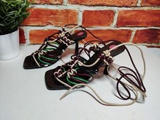 WOMENS ZARA UK 3 EU 36 BROWN GREEN MIX STRAPPY HIGH HEEL SUMMER SANDALS SHOES
