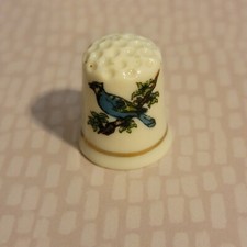 Blue Jay Vintage Porcelain Thimble Bird Songbird Jaybird Gold Trim