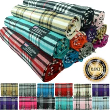 Check Plaid Unisex 100% CASHMERE Warm Tartan Scarf Wool SCOTLAND 72"long*12"wide