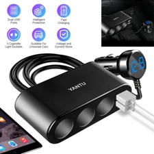 3 Way Car Cigarette Lighter Socket Splitter 12V Dual USB Charger Power Adapter