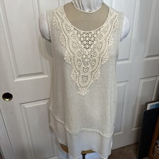 Dleione Xl Tunic Sleeveless Oatmeal Lace Scoop Neck Sleeveless Made In Usa