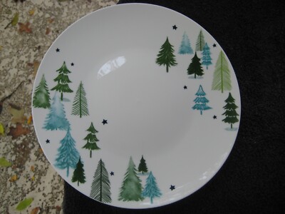 Lenox Balsam Lane Green Blue Pine Trees Stars White Dinner Plate
