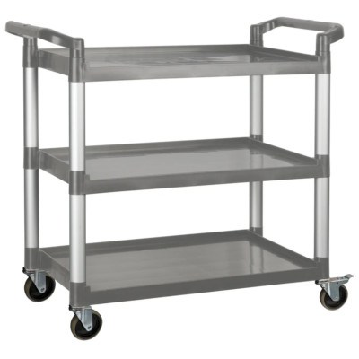 Bussing 3 Tier Utility Cart Brakes Plastic Gray 40 3/4Lx19 1/2Wx 37 3/4H Inch