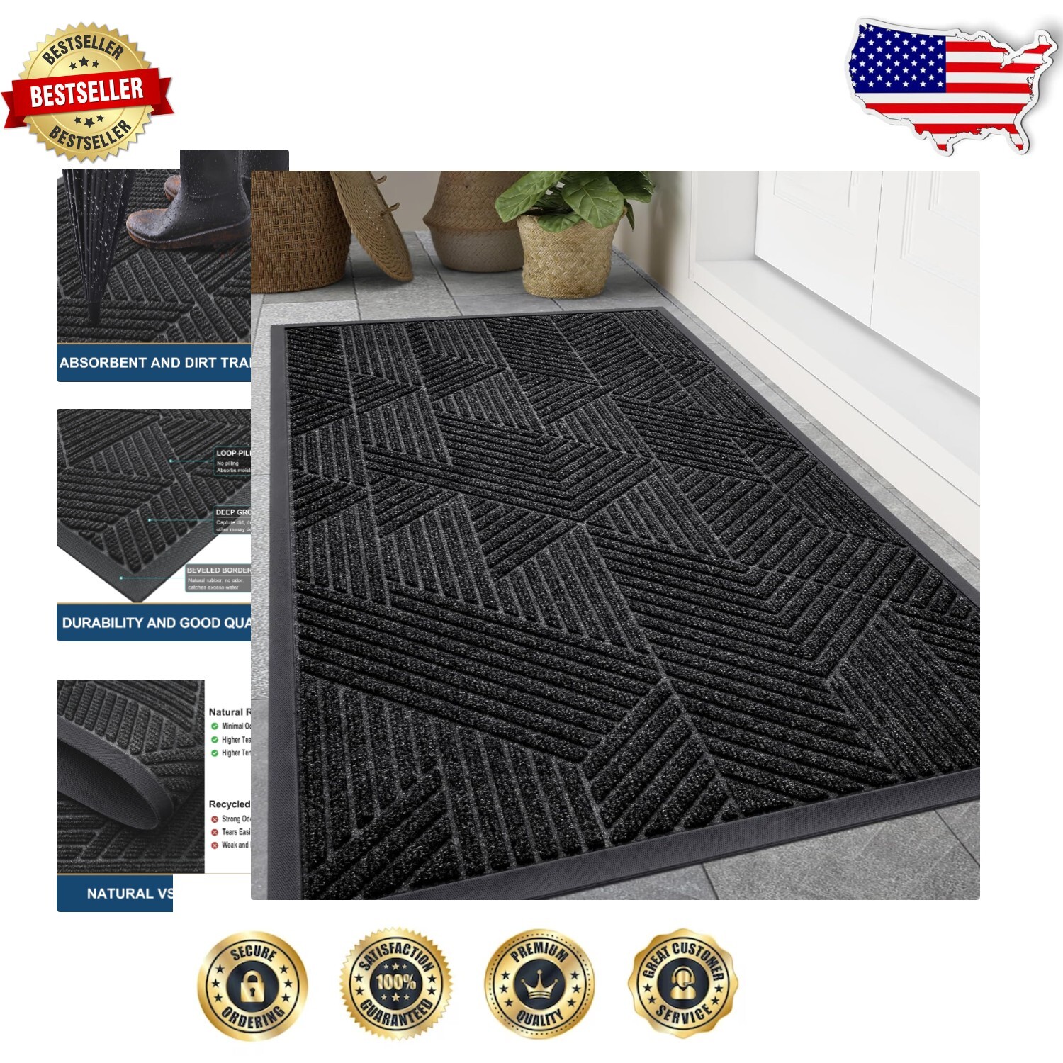 Washable Heavy-Duty Outdoor Doormat - 47 Inch for Dirt & Moisture Absorption