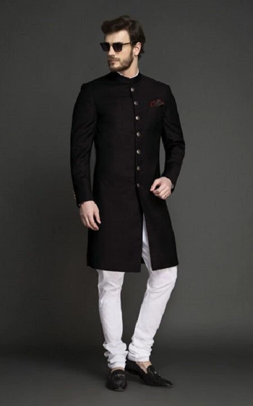 Uomo Lusso Matrimonio Indiano Sherwani Achkan Vestito da Festa