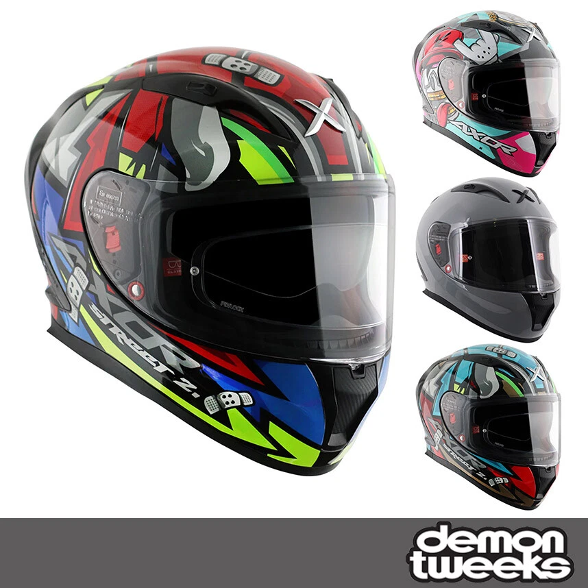 Axor Street Graphic Motorcycle Helmet - ECE Certified, Inc Clear & Dark Visor