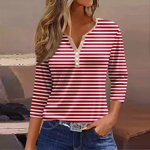 Damen Freizeit Boho Blumen V-Ausschnitt 3/4 Ärmel lose Blusen Shirts Sommer Tops - Bild 15 von 27