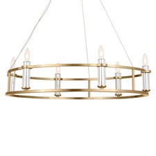 Brushed Natural Brass Six Light Chandelier from the Rosalind Collection