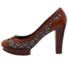 FENDI Zucca FF Leather Logo Platform Pumps Si...