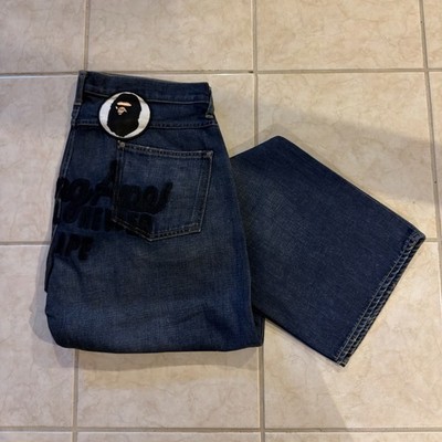 Rare 08 A Bathing Ape Aoyama Store BAPEXCLUSIVE ASNKA Embroidered Black Jeans XL