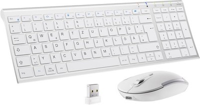 iClever Tastatur Maus Set kabellos Ultra-dünn wiederaufladbar QWERTZ Weiß