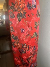 Vibrant Red Floral Midi Skirt with Button Detail