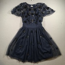 Gianni Bini Flare Dress 6Lace Open Back Short Sleeve Cocktail Blue Navy