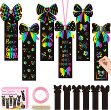 Coquette Bow Scratch Bookmarks - 60PCS Pink Bow Knot Scratch Paper Card, DIY Mag