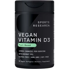 Vegan Vitamin D3 5000IU (125 mcg) with Coconut Oil | 100% Plant-Based Vitamin D