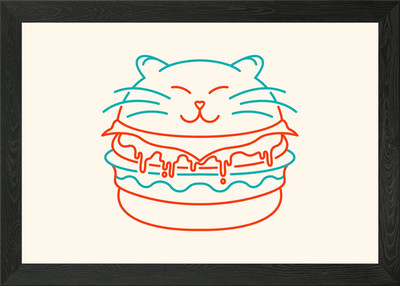 Gerahmtes Wandbild Poster Leinwanddruck Bild Katze Burger