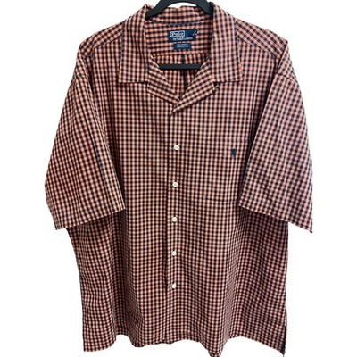 Polo Ralph Lauren Shirt Men 2xl Orange Caldwell Gingham Camp loop Collar vintage