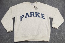 PARKE Varsity Crew Neck Grey Pullover Sweatshirt Long Sleeve Logo Size Medium