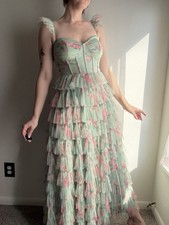 Windsor "Reyna" Corset Slit A-Line Sage Pink Floral Formal Dress Size Small