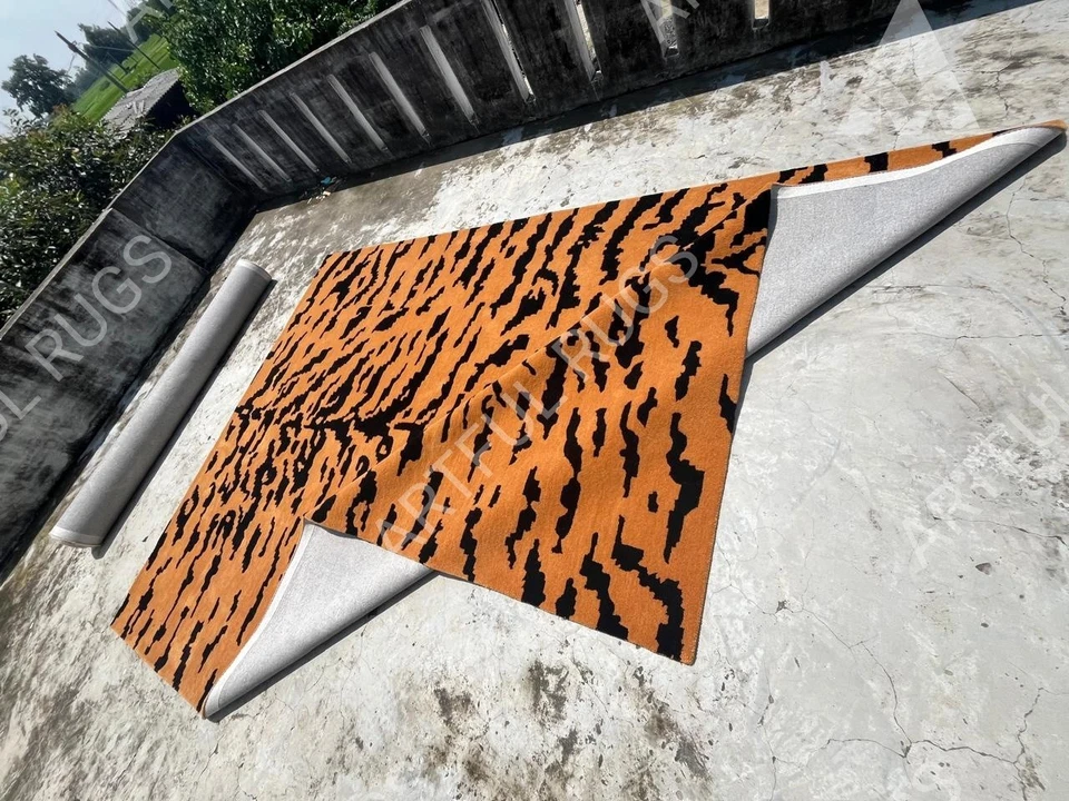 Alfombra de lana acolchada a mano 9 x 12 pies - nudos nórdicos diseño óxido/negro, alfombra hecha a mano Foto 3 de 4