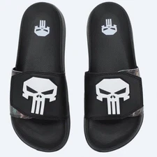 Marvel Punisher Logo Men's Athletic Slide Sandals Size 12 Black White NWT