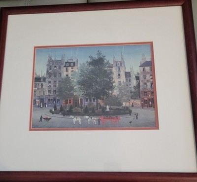 Michel Delacroix Le Square Plate Signed Lithograph Cityscape Print Framed